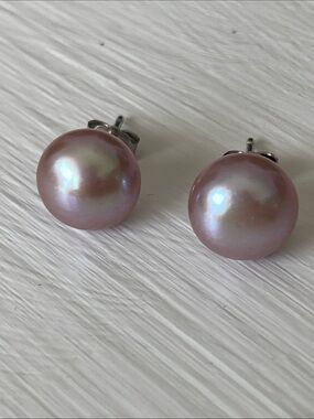 925 Sterling Silver Iridescent Purple Pearl Stud Earrings Glam Cottagecore Fairy